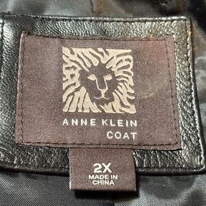 "Anne Klein Coat" Moto Jacket 2X Black 100% Leather Quilted Shoulders Full Zip